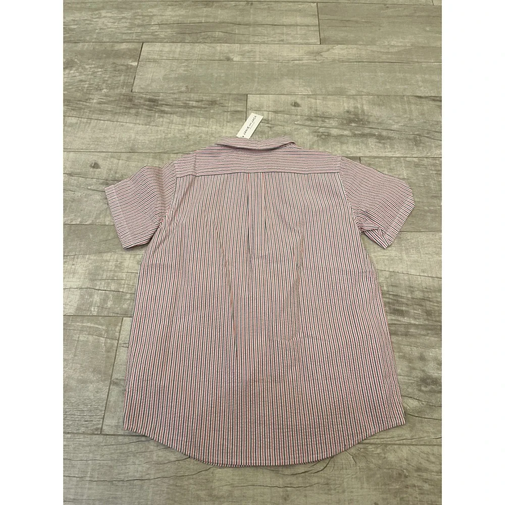 Janie and Jack Kids Boys Seersucker Striped Button Down Size 16‎ Red Navy White
